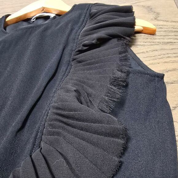 Altuzarra Livinia Pleated Ruffle Trim Zip Front Midi Dress in Black - Picture 14 of 16